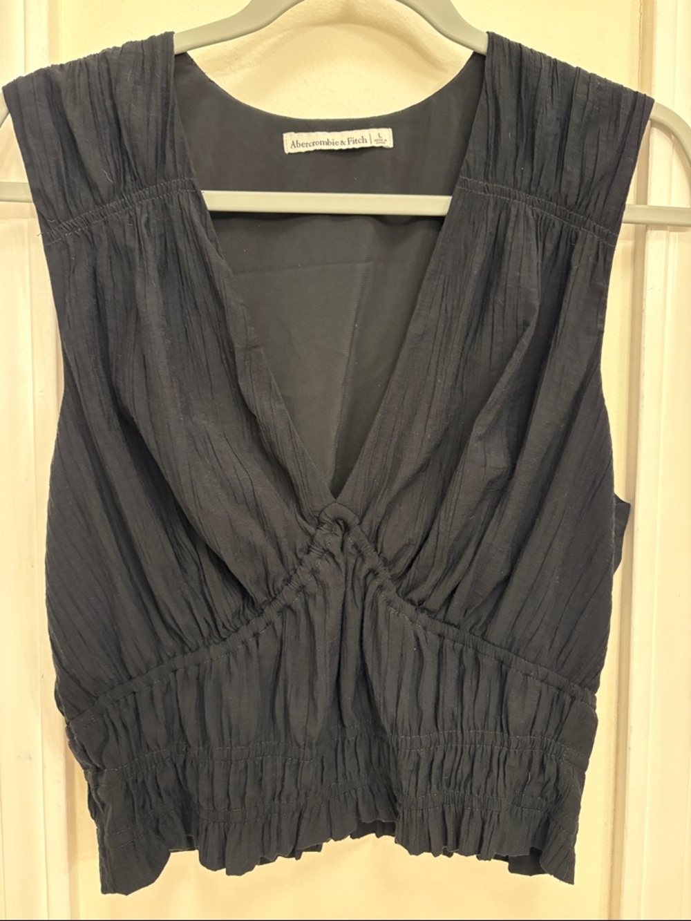 Abercrombie & Fitch Navy Textured V-Neck Sleeveless Tank